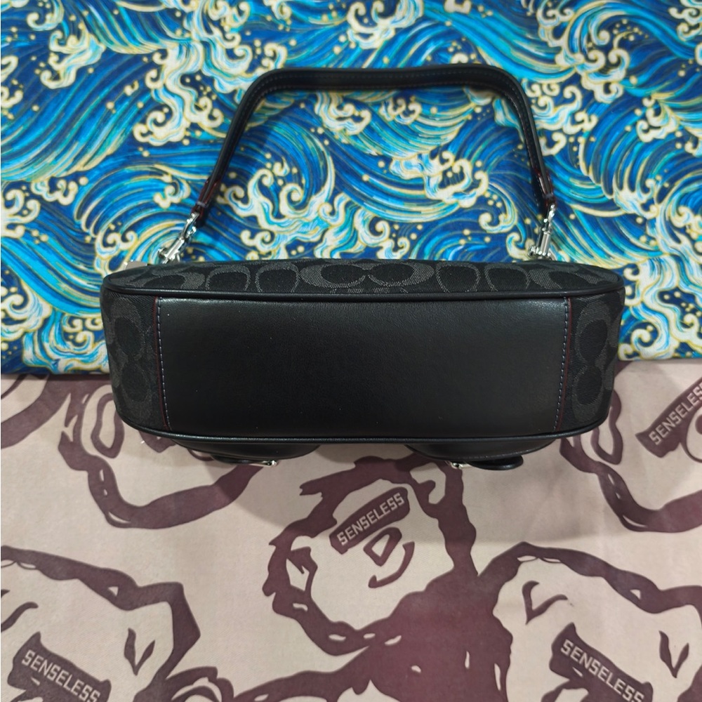Coach Black Signature Canvas Shoulder Bag with Buckle Pockets - Picture 8 of 14